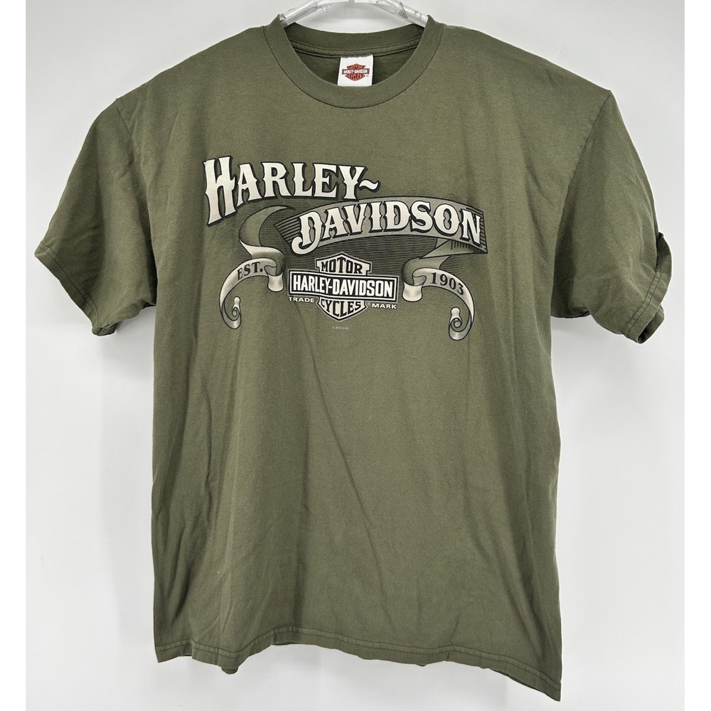 Harley Davidson Cancun Q Roo Mexico Graphic T Shirt Olive Green Men's Size XL